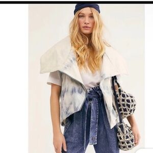 Free People Cream and Blue Sherpa Vest